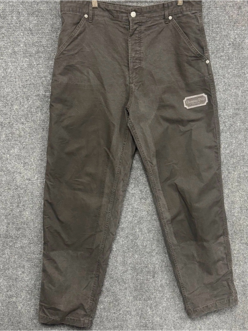 Christian Dior Gray Contrast Couture Embroidered Carpenter Pants 33